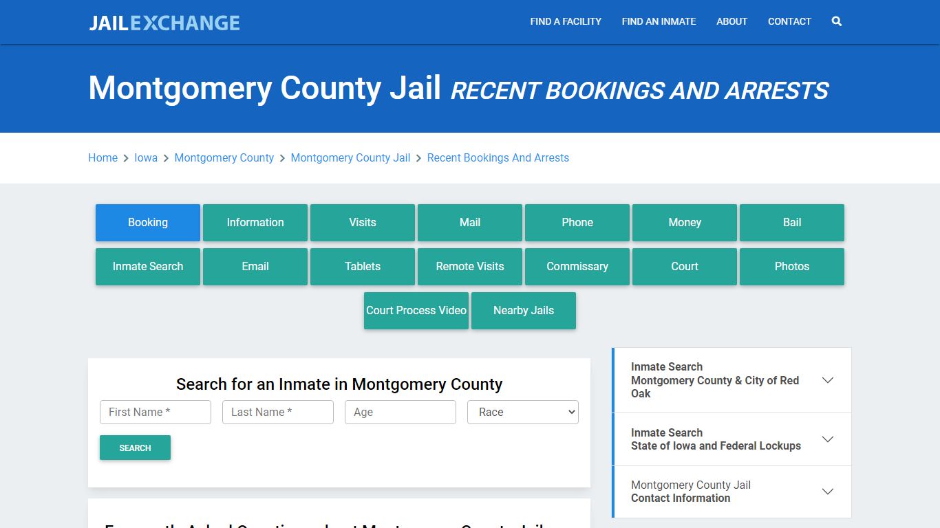 Montgomery County Jail IA Recent Arrests and Bookings